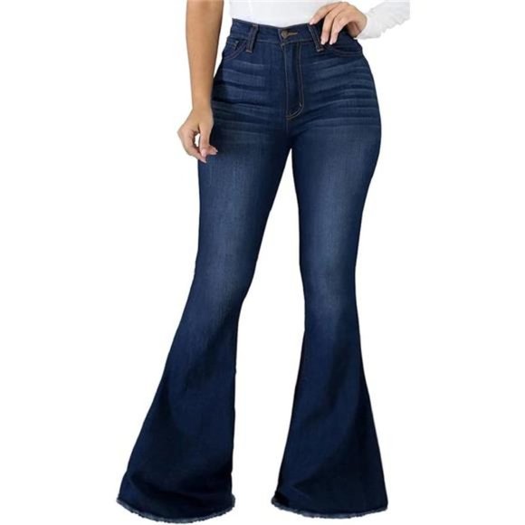 CuteCherry Bell Bottom Jeans for Women Ripped Skinny Bell Bottom Raw Hem Denim - Picture 5 of 5